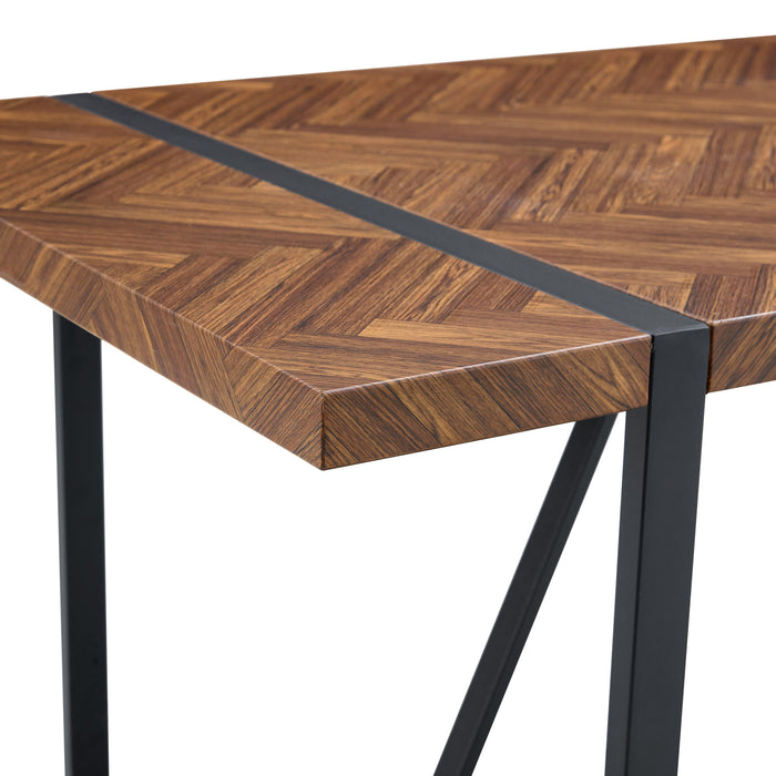 A minimalist retro rectangular dining table with a specially textured top and black metal legs.Contemporary Minimalist MDF Dark Wood Textured Tabletop.Able To Give People A Visual Beauty With Rules. - DTYStore
