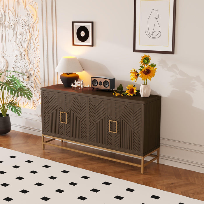 Retro Style Sideboard with Adjustable Shelves, Rectangular Metal Handles and Legs for Kitchen, Living Room, and Dining Room