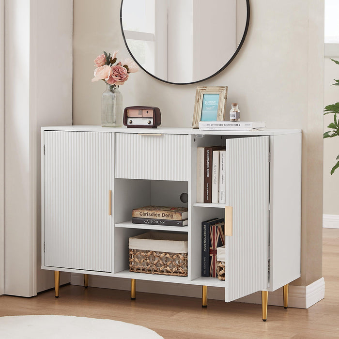 Storage cabinet Wave pattern 2 door With drawers buffets & sideboards for living room, dining room, bedroom , hall, white, 47.2''w x 15.8''d x 33.5''h.