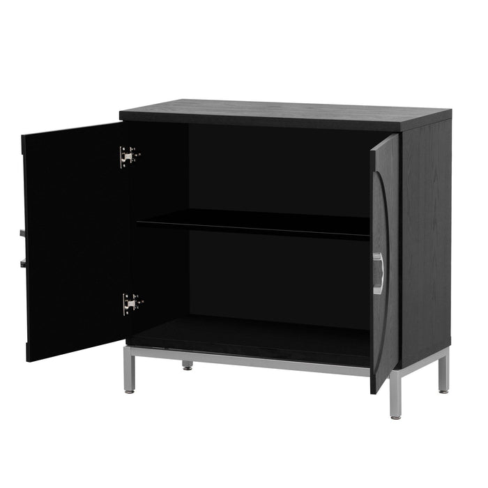 Simple Storage Cabinet Accent Cabinet with Solid Wood Veneer and Metal Leg Frame for Living Room, Entryway, Dining Room (Black)