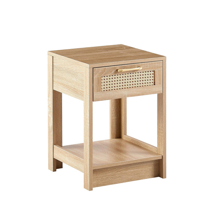 15.75" Rattan End table with drawer, Modern nightstand, side table for living room, bedroom,natural - DTYStore
