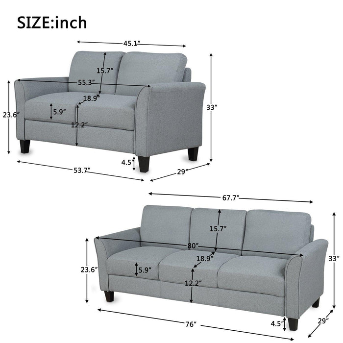 Living Room Furniture Loveseat Sofa and 3-seat sofa (Gray)