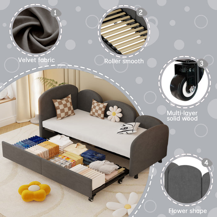 Twin Size Twin Size Bed frames With An Another Bed frame, Velvet Upholstered Daybed, Modern Sofa Bed Daybed Frame for Bedroom Living Room, Suitable for Living Room, Kids Room, Bedroom (Ddry Gray) - DTYStore
