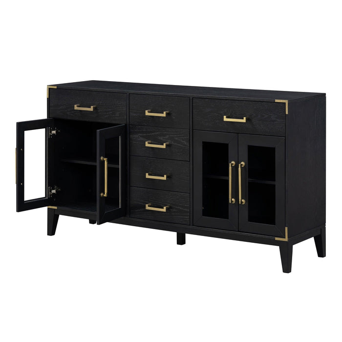 6-drawer and 2-Cabinet Retro Sideboard with Extra Large Storage Space and Gold Handles