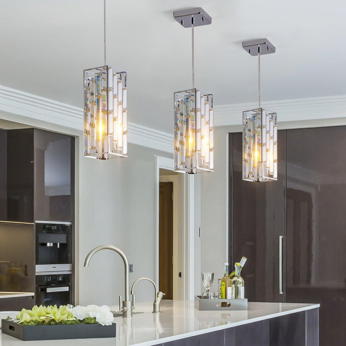 Modern Crystal Pendant Light - 3 Pack, Adjustable Hanging Ceiling Lamp with Crystal Prism Design for Dining Room, Kitchen Island, and Living Room -Chrome Finish - DTYStore