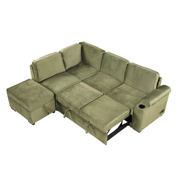 84.75" Sleeper Sofa Bed,2 in 1 Pull Out sofa bed L Shape Couch with Storage Ottoman for Living Room,Bedroom Couch and Small Apartment, Green