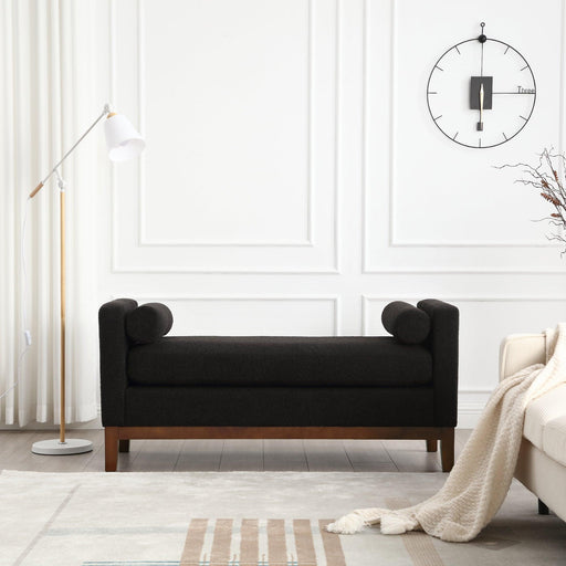 53.5"W Elegant Upholstered Bench, Ottoman with Wood Legs & Bolster Pillows for End of Bed, Bedroom, Living Room, Entryway ,Black - DTYStore
