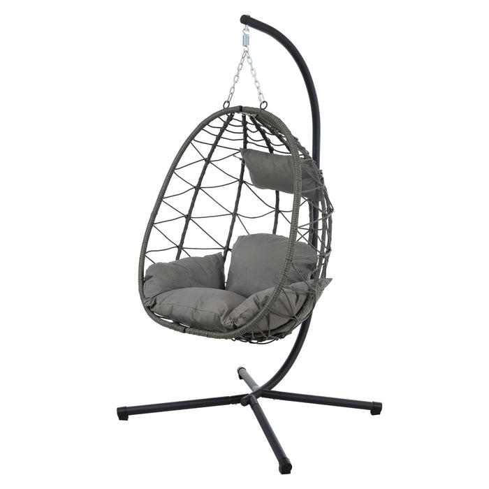 Egg Chair with Stand Indoor Outdoor Swing Chair Patio Wicker Hanging Egg Chair Hanging Basket Chair with Stand for Bedroom Living Room Balcony - DTYStore