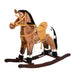 Kids Metal Plush Ride-On Rocking Horse Chair Toy With Realistic Sounds - Dark Brown/White