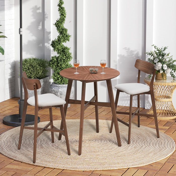 Wooden Bar Chairs Set of 2, Modern Soft Upholstered Kitchen Island Chairs, Counter Height Stool with Backrest,Wooden Frame Chairs with Footrest for Pub,Living Room,Restaurant,Walnut - DTYStore