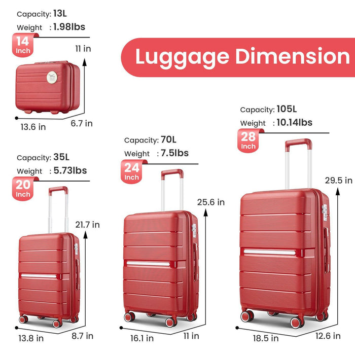 Luggage Sets 4 Piece(14/20/24/28) PP Lightweight & Durable Expandable suitcase