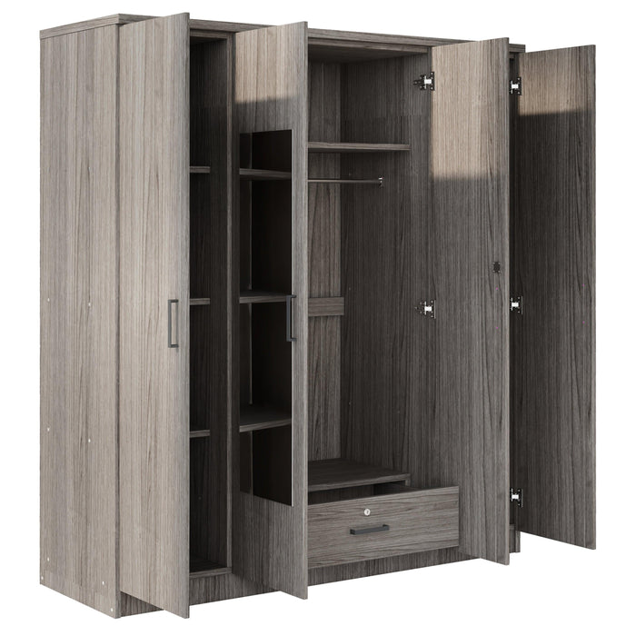 4-Door Mirror Wardrobe with Shelves