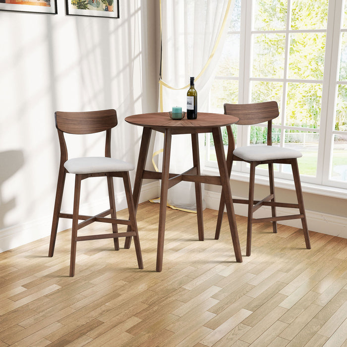 Wooden Bar Chairs Set of 2, Modern Soft Upholstered Kitchen Island Chairs, Counter Height Stool with Backrest,Wooden Frame Chairs with Footrest for Pub,Living Room,Restaurant,Walnut - DTYStore