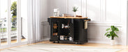 56 inch Kitchen Island with Rubber Wood Veneer Drop Leaf, Power Outlet, 4 Door Shelves, Embossed Vertical Stripe Rolling Kitchen Cart on 4 Wheels with 6 Deep Drawers for Kitchen, Dining Room,Black - DTYStore
