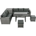 Outdoor 6-Piece All Weather PE Rattan Sofa Set, Garden Patio Wicker Sectional Furniture Set with Adjustable Seat, Storage Box, Removable Covers and Tempered Glass Top Table,Grey - DTYStore