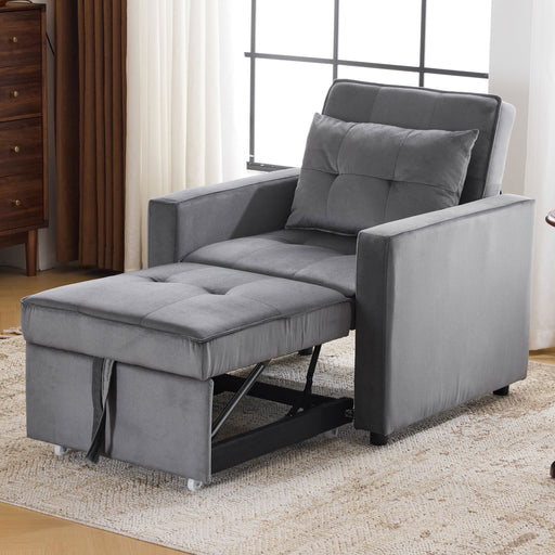 Convertible Sleeper Sofa Chair Bed with Pillow & Pocket, 3-in-1 Sofa Bed Sleeper Chair in Modern Velvet Fabric for Living Room, Bedroom, Study, Apartment, Gray - DTYStore