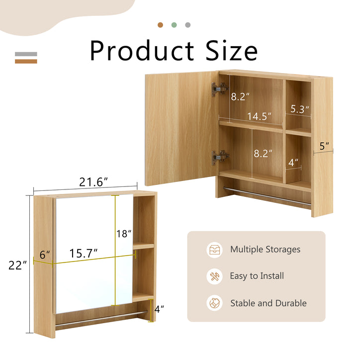 Bathroom Mirror Cabinet Wall Mounted,Medicine Cabinet,Over The Toilet Storage Cabinet with Shelves and Towel Rack - DTYStore