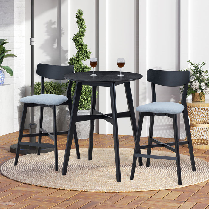 Wooden Bar Chairs Set of 2, Modern Soft Upholstered Kitchen Island Chairs, Counter Height Stool with Backrest,Wooden Frame Chairs with Footrest for Pub,Living Room,Restaurant,Black - DTYStore