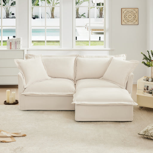 Slipcovered Sectional 2 Seater Sofa Couch with Convertible Ottoman, Wide and Deep Seat L Shaped Sofa with Detachable Cover and Soft Multiple Big Pillows, Chenille Fabric, Cream - DTYStore