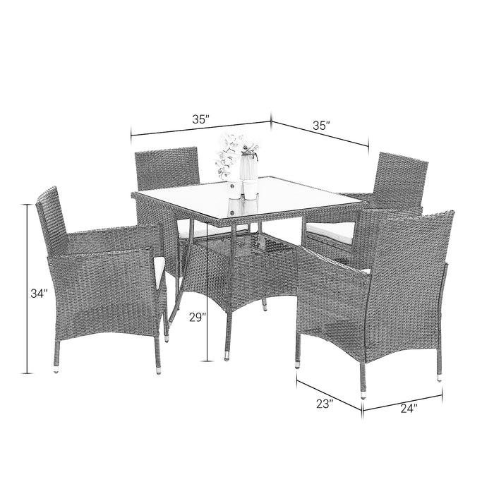 5-Pieces PE Rattan Wicker and Metal Patio Dining Set with Beige Cushions - DTYStore