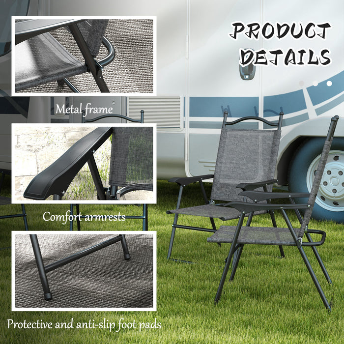 Outsunny Folding Patio Chairs, Set of 4 Sports Chairs for Adults, Camping Chairs with Armrests, Breathable Mesh Fabric Seat for Lawn, Gray - DTYStore
