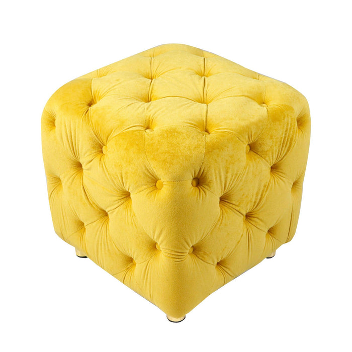 Yellow Modern Velvet Upholstered Ottoman, Exquisite Small End Table, Soft Foot Stool,Dressing Makeup Chair, Comfortable Seat for Living Room, Bedroom, Entrance