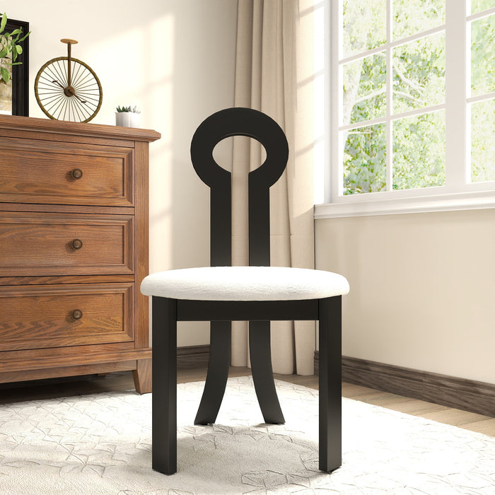 Vintage Rubber Solid Wood Dining Chair, Sheep Plush Dining Chair, Armless Dining Chair, Suitable For Small Home Dressing Room Model Room, Black(Set Of 2) - DTYStore