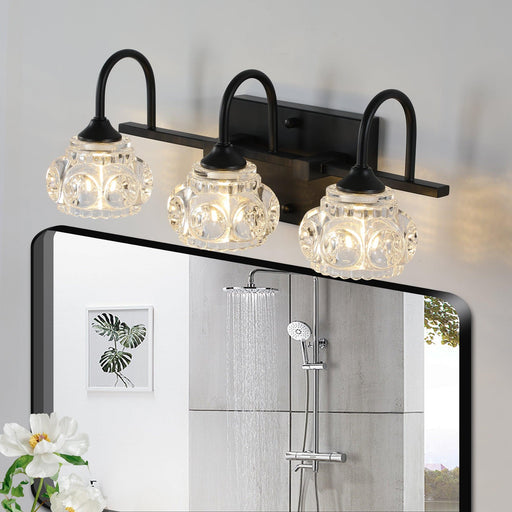 Retro 3-Light Bathroom Vanity Light Fixture - Black Finish with Crystal Glass Shades, Wall Mounted Lighting for Bathroom, Powder Room, and Vanity Mirror (No Bulbs) - DTYStore