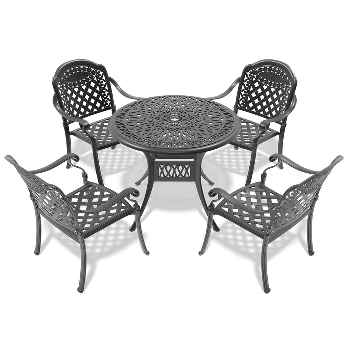 (Cushions In Random Colors)5-Piece Set Of Cast Aluminum Patio Furniture With Cushions - DTYStore