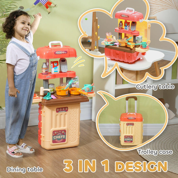 3 in 1 Kids Kitchen Playset, Foldable Play Kitchen Set Converted into Travel Luggage, 36Pcs Play Kitchen Accessories, Pretend Play Toys for Toddlers 3-6 Years Old, Multicolor