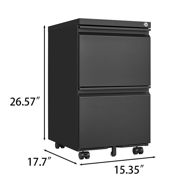 2 Drawer File Cabinet with Lock, Metal Under Desk Rolling Filing Cabinet fits Letter/Legal/A4 Size for Home Office, Mobile Filing Cabinet, Assemble Required, Black - DTYStore