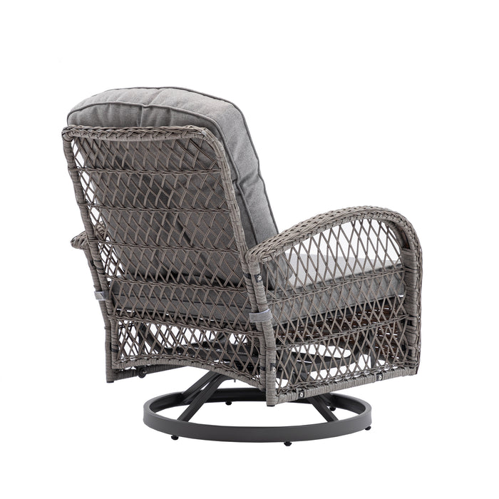 3 Pieces Outdoor Swivel Rocker Patio Chairs, 360 Degree Rocking Patio Conversation Set with Thickened Cushions and Glass Coffee Table for Backyard, Grey - DTYStore