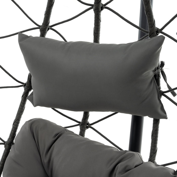 2 Persons Egg Chair with Stand Indoor Outdoor Swing Chair Patio Wicker Hanging Egg Chair Hanging Basket Chair with Stand for Bedroom Living Room Balcony - DTYStore