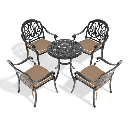 5-Piece Set Of Cast Aluminum Patio Furniture With Black Frame and Seat Cushions In Random Colors - DTYStore
