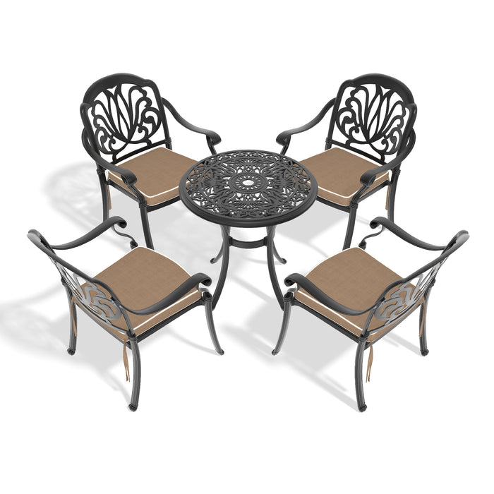 5-Piece Set Of Cast Aluminum Patio Furniture With Black Frame and Seat Cushions In Random Colors - DTYStore