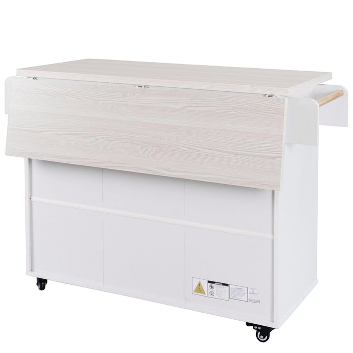 Kitchen Island with Trash Can Storage Cabinet, Kitchen Cart with Drop Leaf, Spice Rack, Towel Rack and Drawer, Rolling Kitchen Island on Wheels with Adjustable Shelf, White - DTYStore