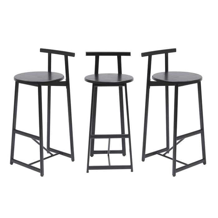 27''H Barstool Set of 3 Wooden Round Bar Stools with Footrest Modern Kitchen Chairs for Counter (Black & Black) - DTYStore