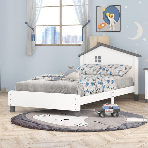 Twin Size Wood Platform Bed with House-shaped Headboard - DTYStore