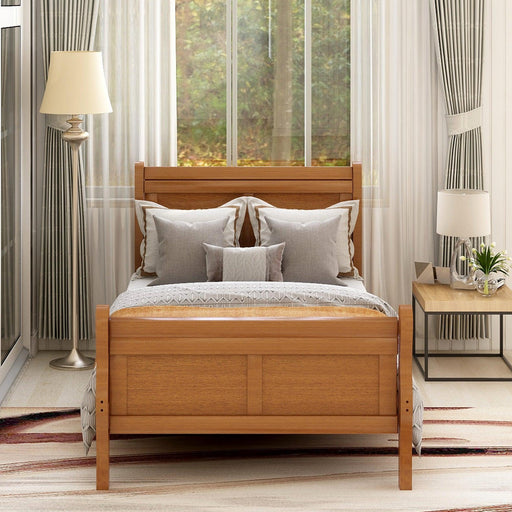 Wood Platform Bed Twin Bed Frame Mattress Foundation Sleigh Bed with Headboard/Footboard/Wood Slat Support - DTYStore