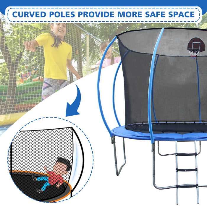 10FT Trampoline with Enclosure - Recreational Trampolines with Ladder and Anti Rust Coating, Pumpkin-shaped Trampoline with Slide and Basket Board, ASTM Approval Outdoor Trampoline for Kids - DTYStore