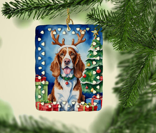 Welsh Springer Spaniel Christmas Reindeer Porcelain Ornament Christmas Tree Hanging Decorations for Home Christmas Holiday, Rectangle, Gift, Multicolor - DTYStore