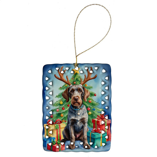 German Wirehaired Pointer Christmas Reindeer Porcelain Ornament Christmas Tree Hanging Decorations for Home Christmas Holiday, Rectangle, Gift, Multicolor - DTYStore