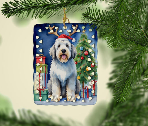 Old English Sheepdog Christmas Reindeer Porcelain Ornament Christmas Tree Hanging Decorations for Home Christmas Holiday, Rectangle, Gift, Multicolor - DTYStore