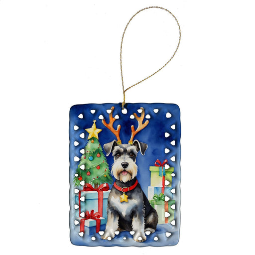 Schnauzer Christmas Reindeer Porcelain Ornament Christmas Tree Hanging Decorations for Home Christmas Holiday, Rectangle, Gift, Multicolor - DTYStore