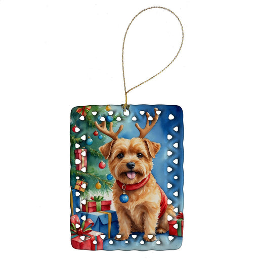 Norfolk Terrier Christmas Reindeer Porcelain Ornament Christmas Tree Hanging Decorations for Home Christmas Holiday, Rectangle, Gift, Multicolor - DTYStore