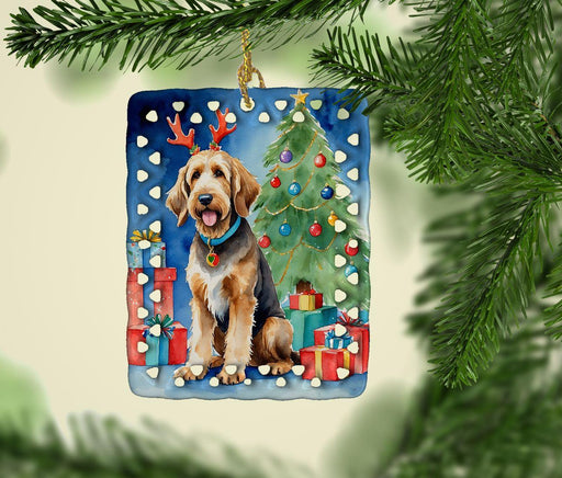 Otterhound Christmas Reindeer Porcelain Ornament Christmas Tree Hanging Decorations for Home Christmas Holiday, Rectangle, Gift, Multicolor - DTYStore
