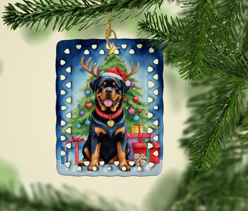 Rottweiler Christmas Reindeer Porcelain Ornament Christmas Tree Hanging Decorations for Home Christmas Holiday, Rectangle, Gift, Multicolor - DTYStore
