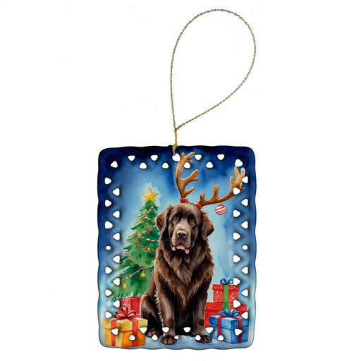 Chocolate Christmas Reindeer Porcelain Ornament Christmas Tree Hanging Decorations for Home Christmas Holiday, Rectangle, Gift, Multicolor - DTYStore