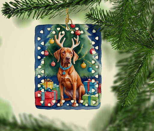 Vizsla Christmas Reindeer Porcelain Ornament Christmas Tree Hanging Decorations for Home Christmas Holiday, Rectangle, Gift, Multicolor - DTYStore