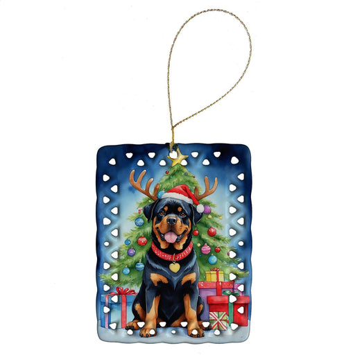 Rottweiler Christmas Reindeer Porcelain Ornament Christmas Tree Hanging Decorations for Home Christmas Holiday, Rectangle, Gift, Multicolor - DTYStore